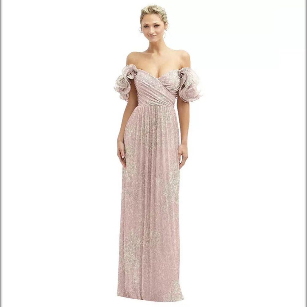 Elegant Ruffle, Off-Shoulder Formal Dress - Pink & Gold - After Six - M